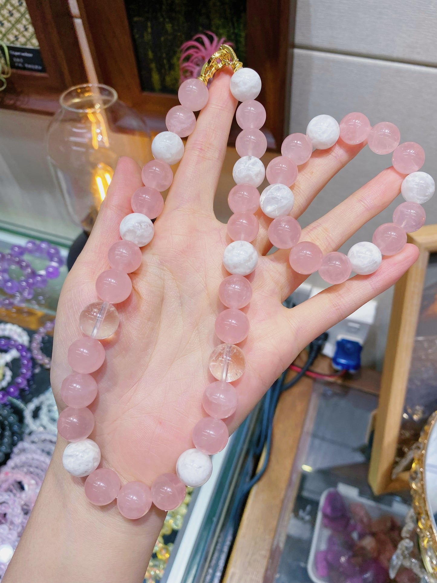 Zhuzhu's same pink crystal white crystal snowflake ghost bracelet.