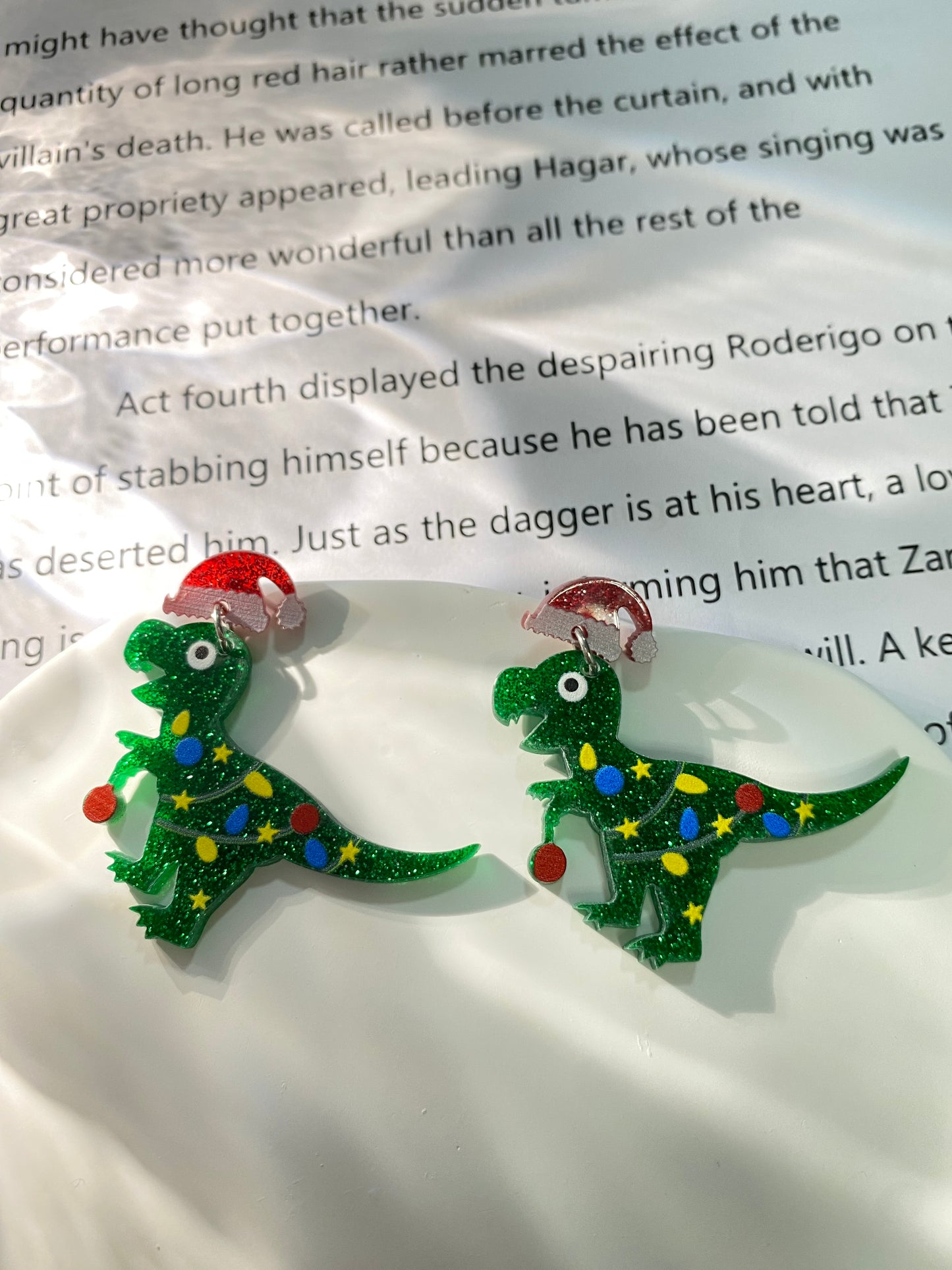 Santa hat small dinosaur earrings