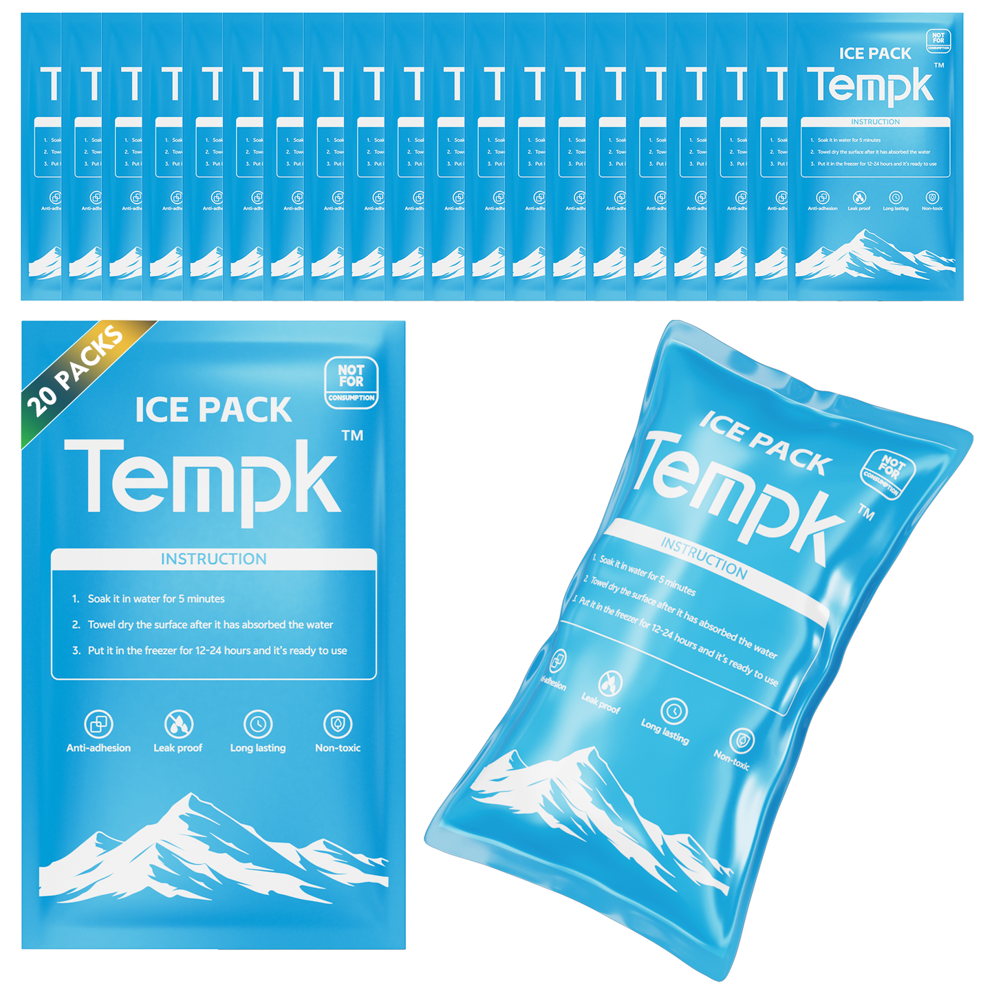Dry Ice Packs for Shipping Non-Stick for Food Ice Bag Double-Sided Absorption Long Lasting Shipping Cold Packs for Coolers Lunch Bags Freezer 20 Packs