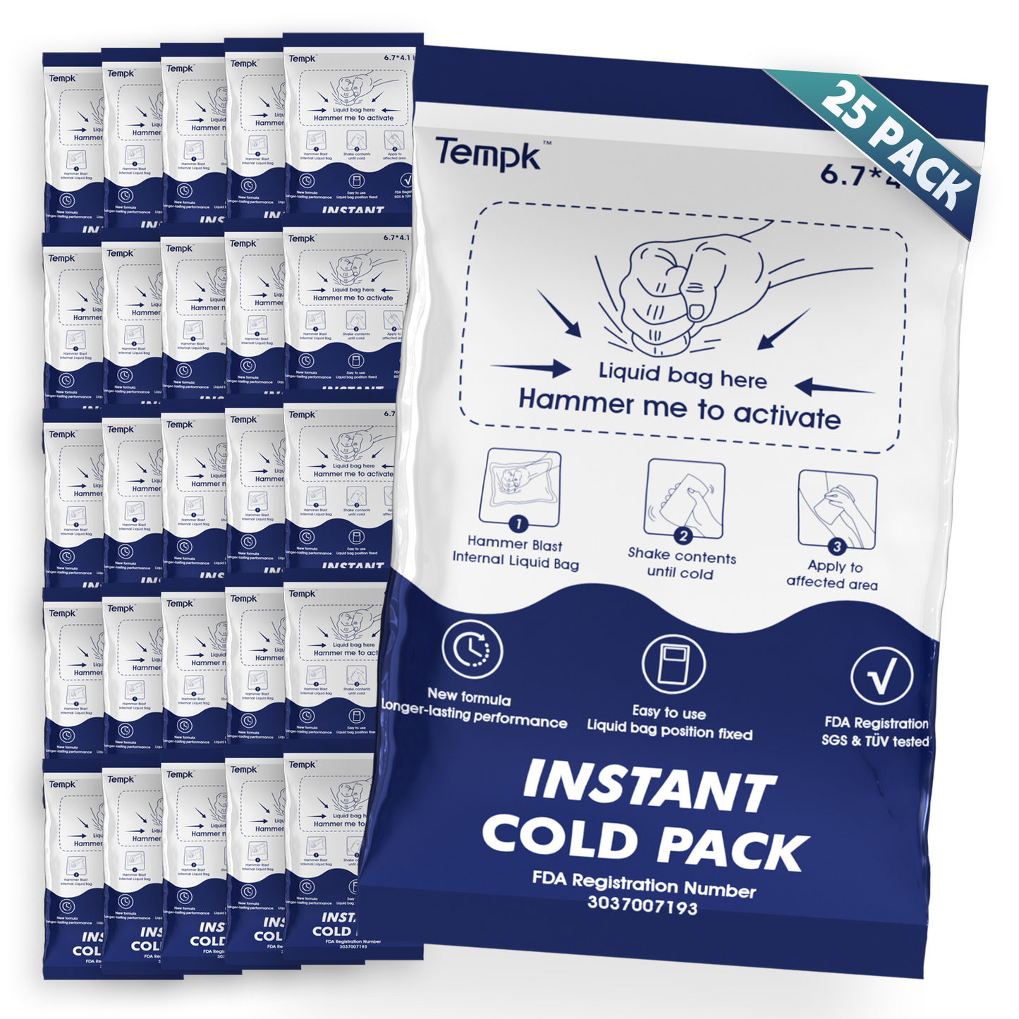 25-Packs Instant Cold Packs TUV/SGS Certified | 20mins Long-Lasting Ice Compress for Injuries, Pain Relief, Swelling | Disposable Cold Pack for Athletes, Sprains & First Aid