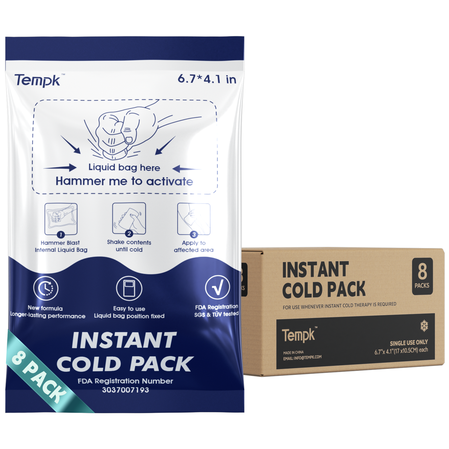 25-Packs Instant Cold Packs TUV/SGS Certified | 20mins Long-Lasting Ice Compress for Injuries, Pain Relief, Swelling | Disposable Cold Pack for Athletes, Sprains & First Aid