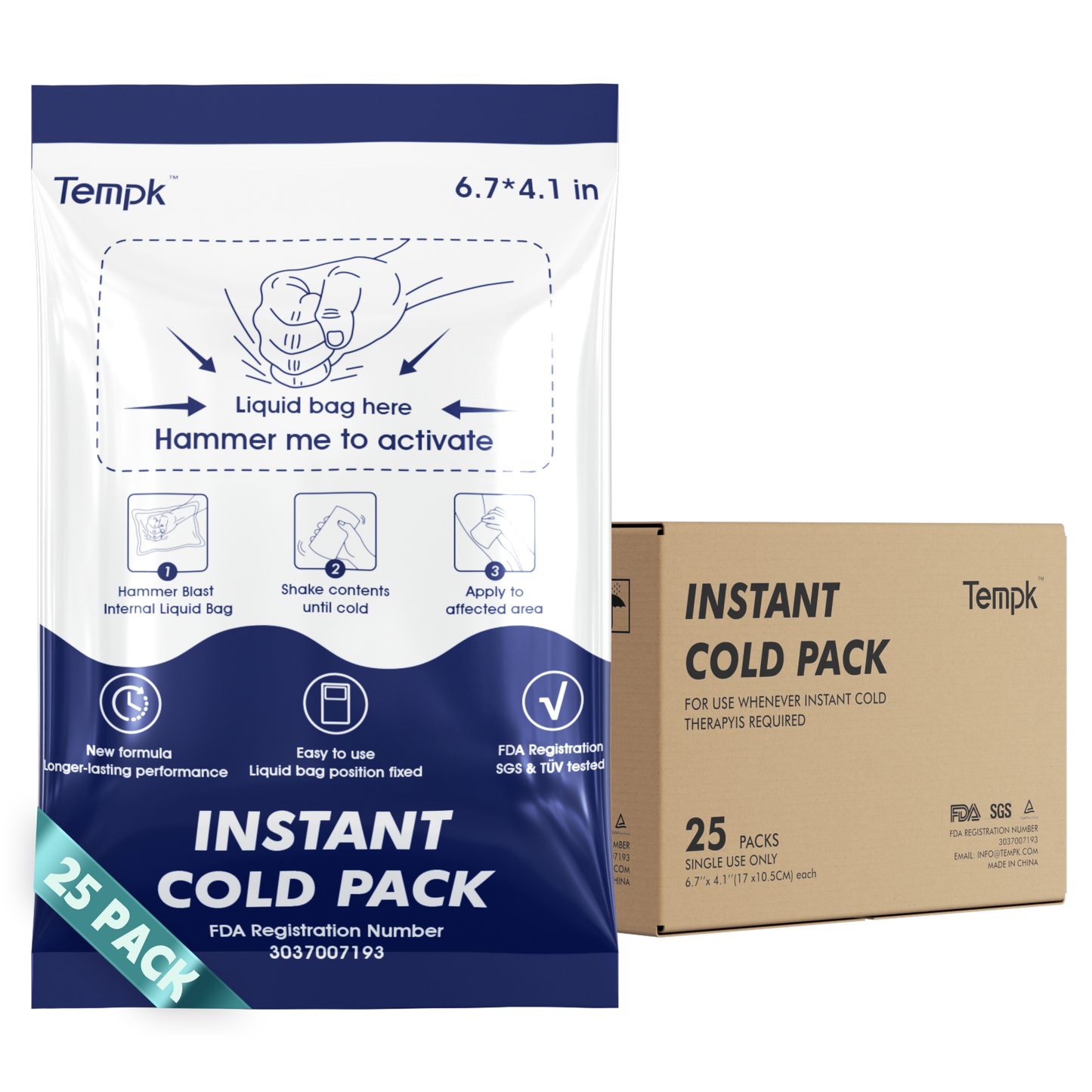 25-Packs Instant Cold Packs TUV/SGS Certified | 20mins Long-Lasting Ice Compress for Injuries, Pain Relief, Swelling | Disposable Cold Pack for Athletes, Sprains & First Aid