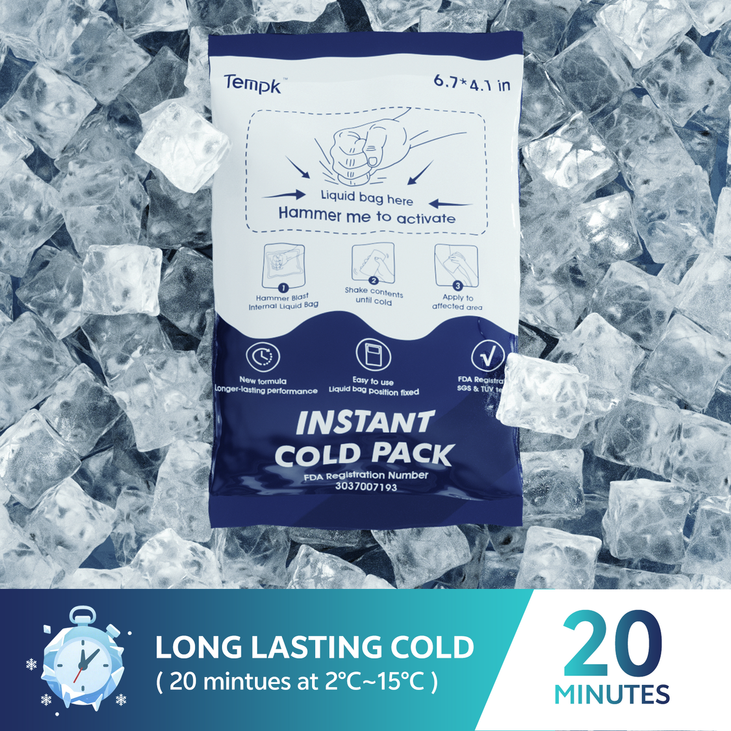 25-Packs Instant Cold Packs TUV/SGS Certified | 20mins Long-Lasting Ice Compress for Injuries, Pain Relief, Swelling | Disposable Cold Pack for Athletes, Sprains & First Aid