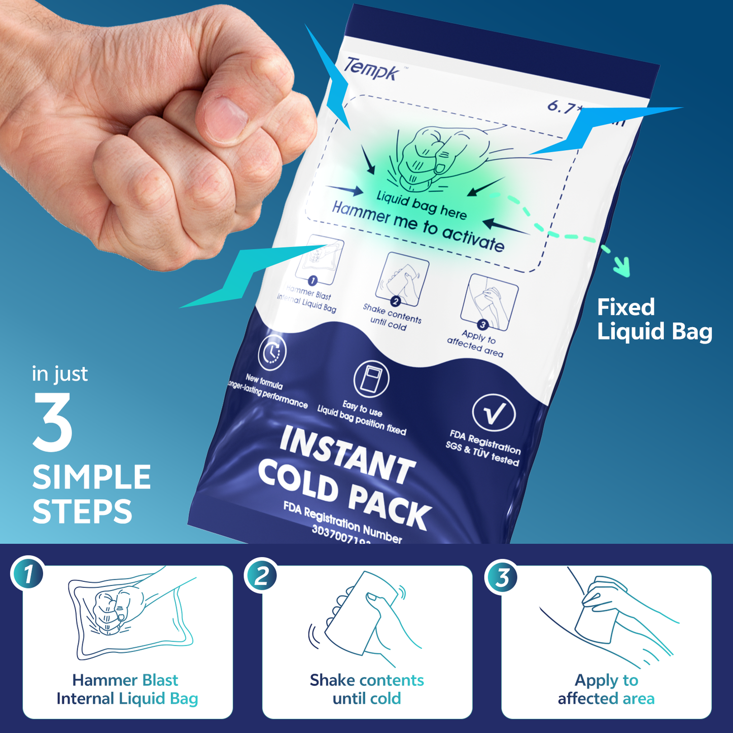 25-Packs Instant Cold Packs TUV/SGS Certified | 20mins Long-Lasting Ice Compress for Injuries, Pain Relief, Swelling | Disposable Cold Pack for Athletes, Sprains & First Aid