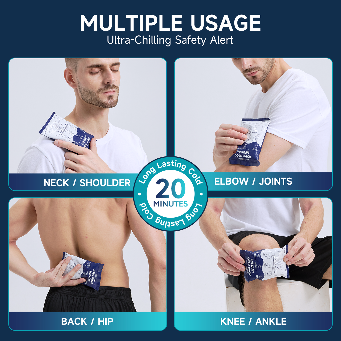 25-Packs Instant Cold Packs TUV/SGS Certified | 20mins Long-Lasting Ice Compress for Injuries, Pain Relief, Swelling | Disposable Cold Pack for Athletes, Sprains & First Aid