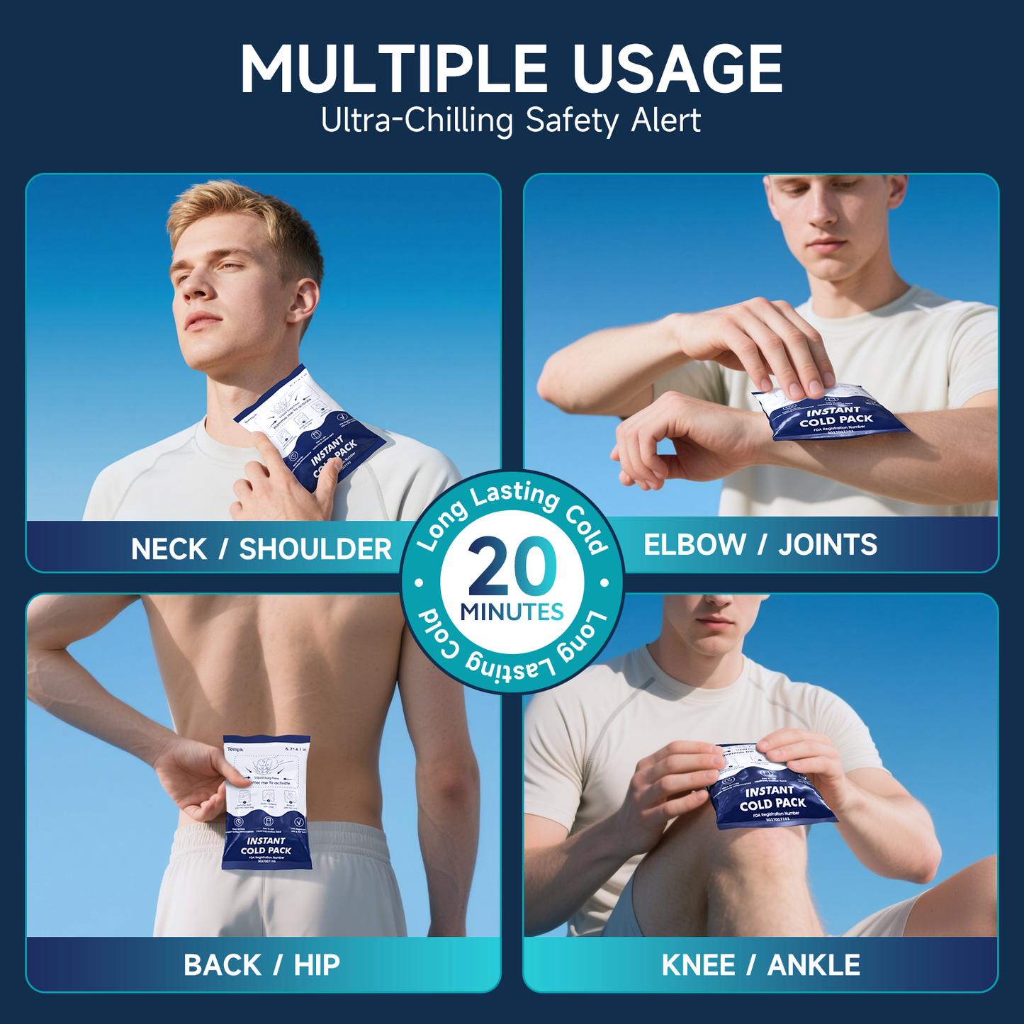 25-Packs Instant Cold Packs TUV/SGS Certified | 20mins Long-Lasting Ice Compress for Injuries, Pain Relief, Swelling | Disposable Cold Pack for Athletes, Sprains & First Aid
