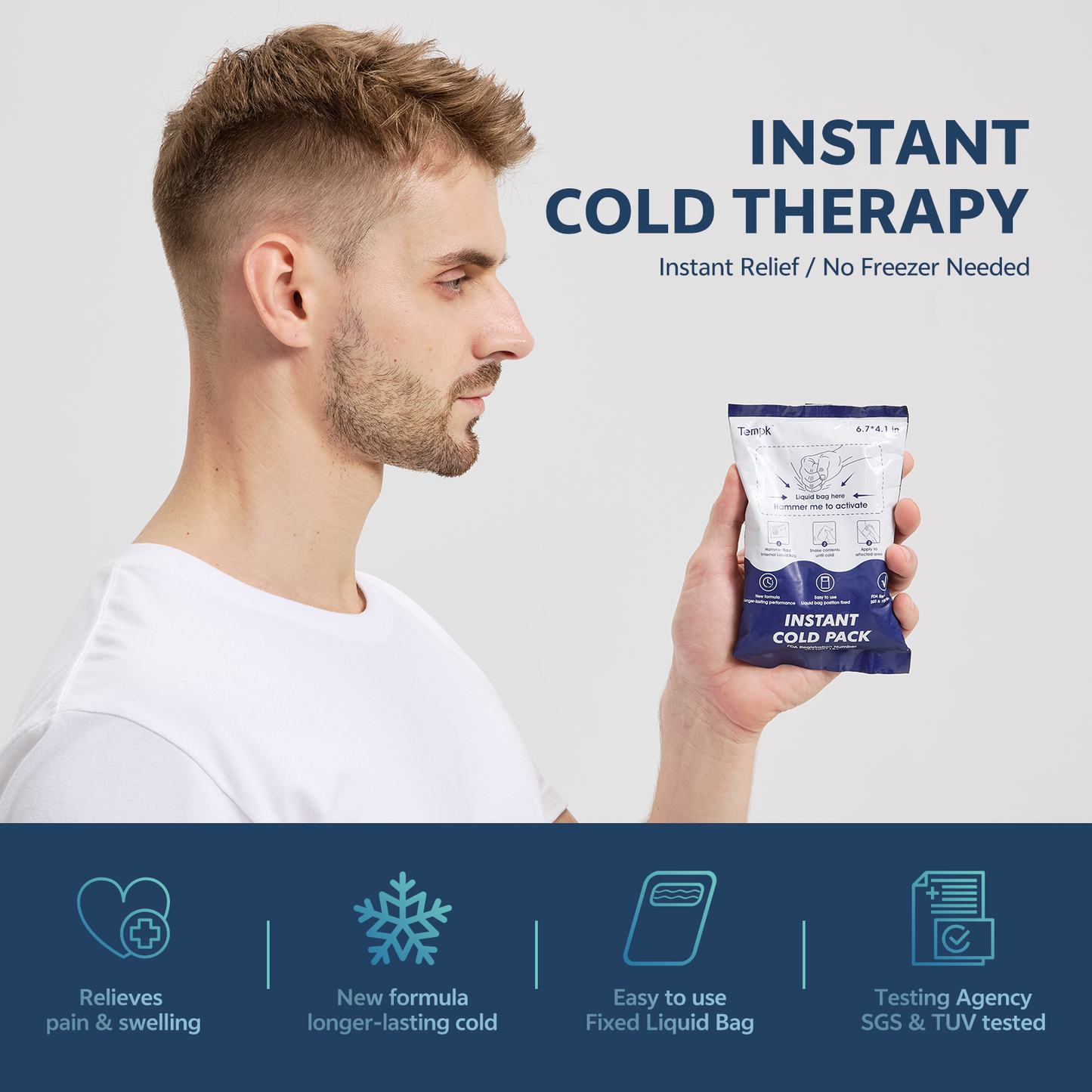 25-Packs Instant Cold Packs TUV/SGS Certified | 20mins Long-Lasting Ice Compress for Injuries, Pain Relief, Swelling | Disposable Cold Pack for Athletes, Sprains & First Aid