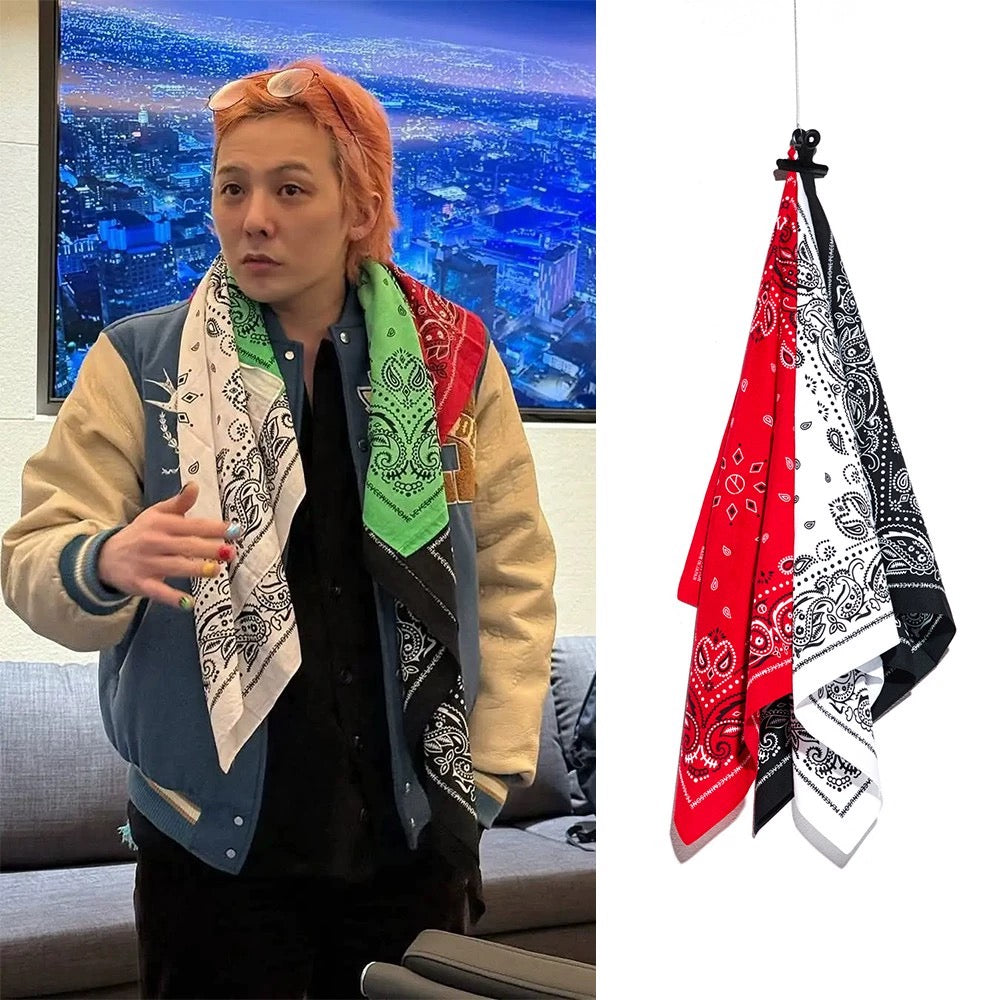High-quality 2025 new GD's same graffiti style square scarf， pmo letter printed hip-hop scarf turban
