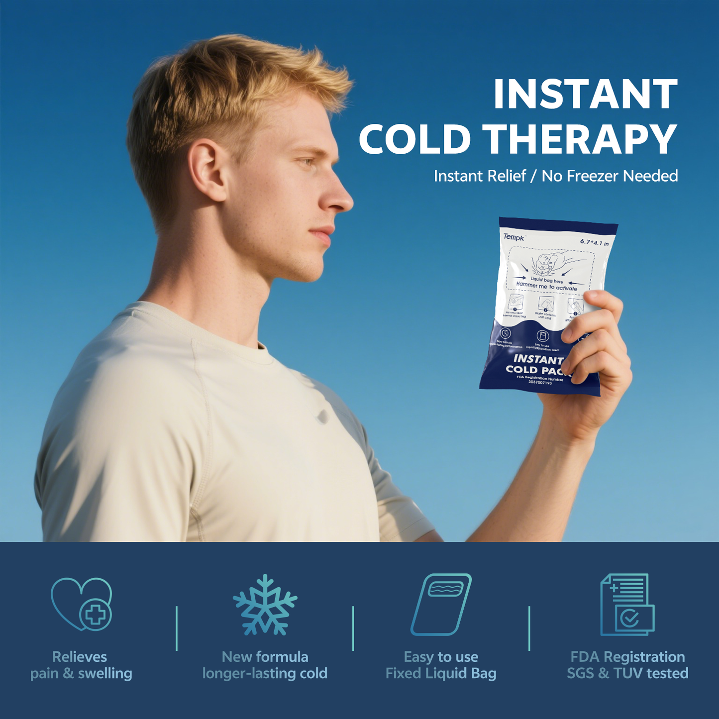 25-Packs Instant Cold Packs TUV/SGS Certified | 20mins Long-Lasting Ice Compress for Injuries, Pain Relief, Swelling | Disposable Cold Pack for Athletes, Sprains & First Aid