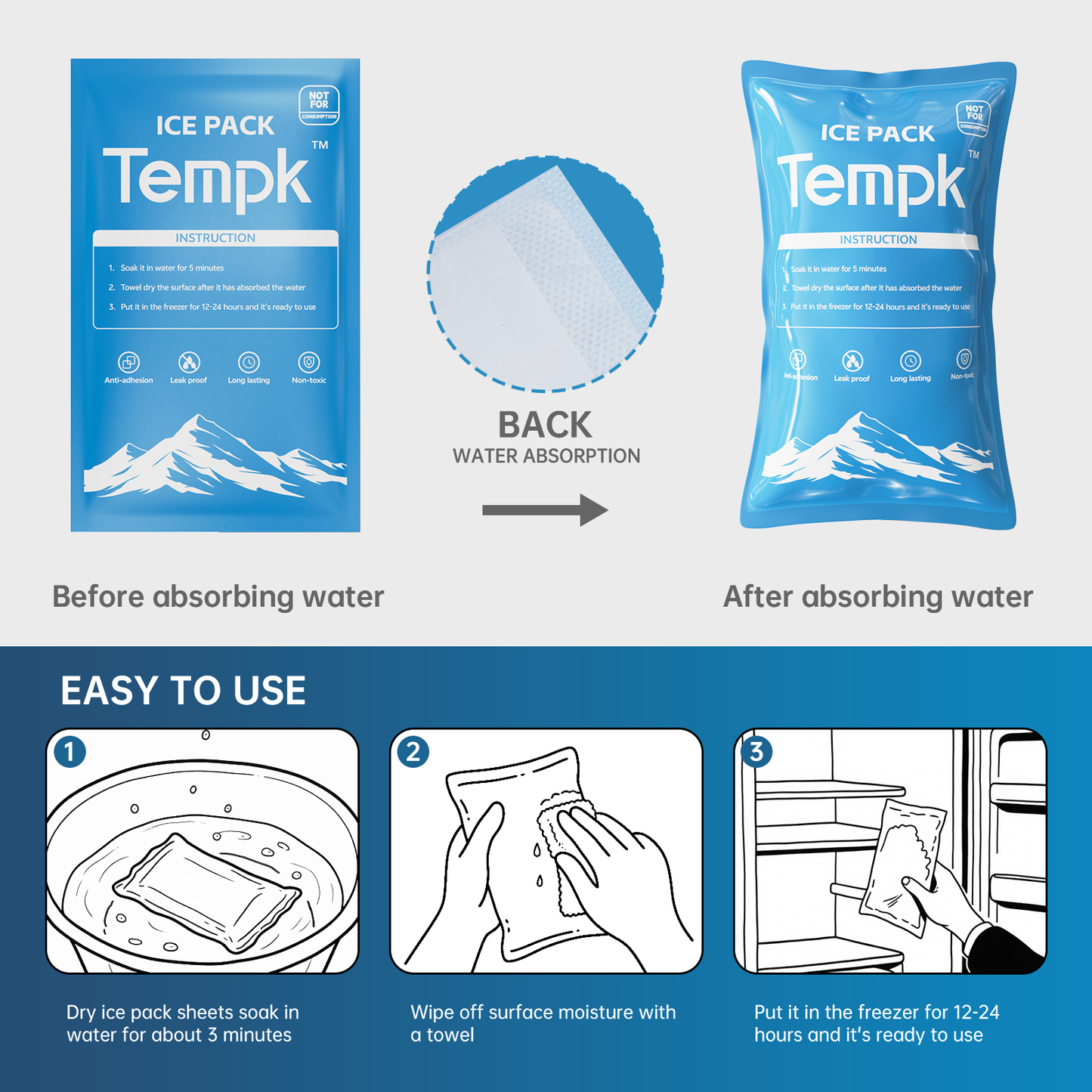 Dry Ice Packs for Shipping Non-Stick for Food Ice Bag Double-Sided Absorption Long Lasting Shipping Cold Packs for Coolers Lunch Bags Freezer 20 Packs