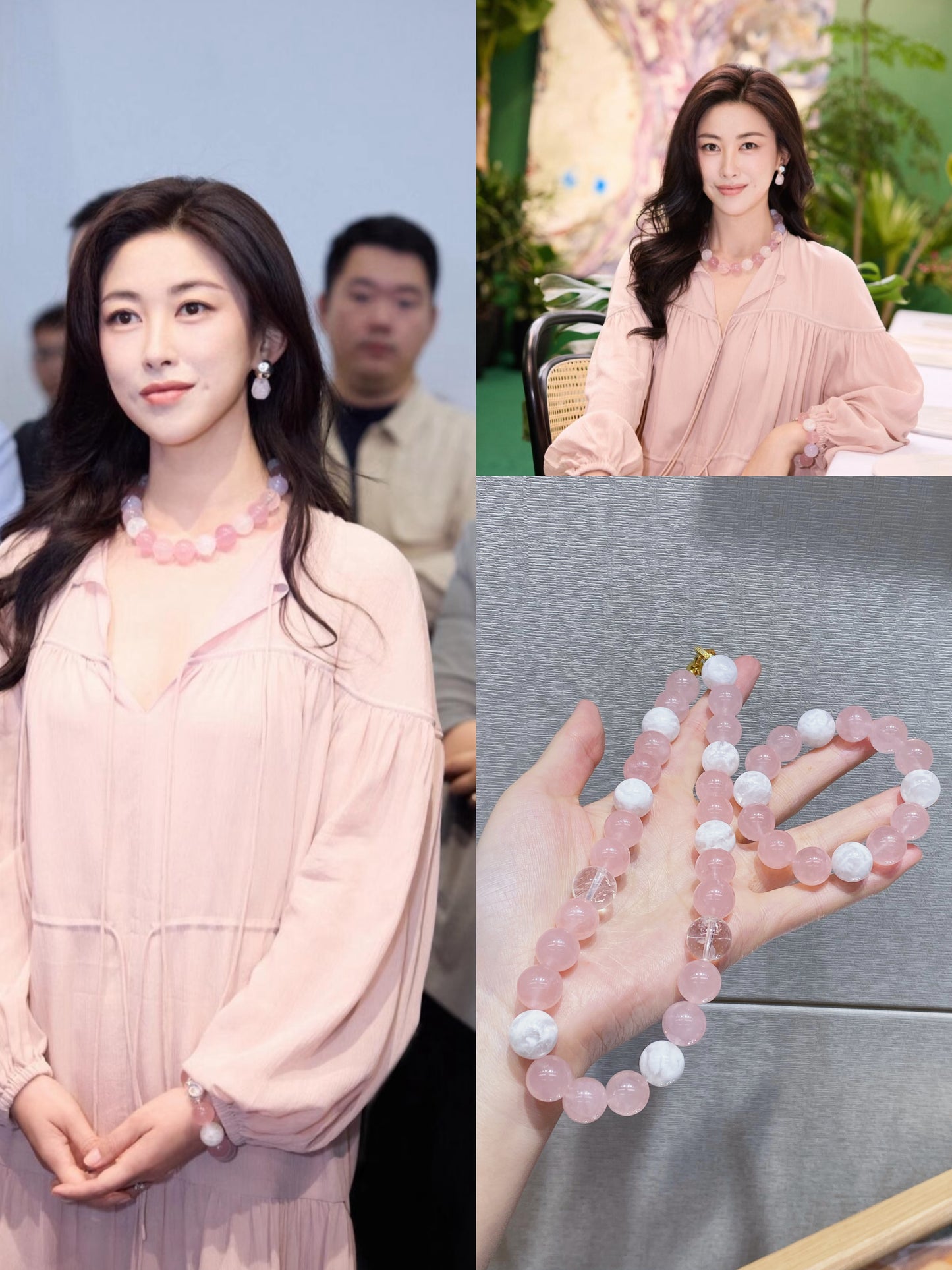 Zhuzhu's same pink crystal white crystal snowflake ghost bracelet.