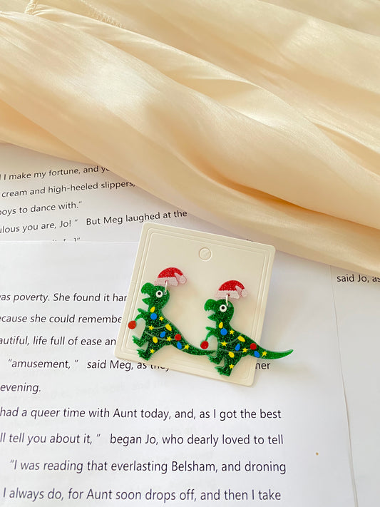 Santa hat small dinosaur earrings