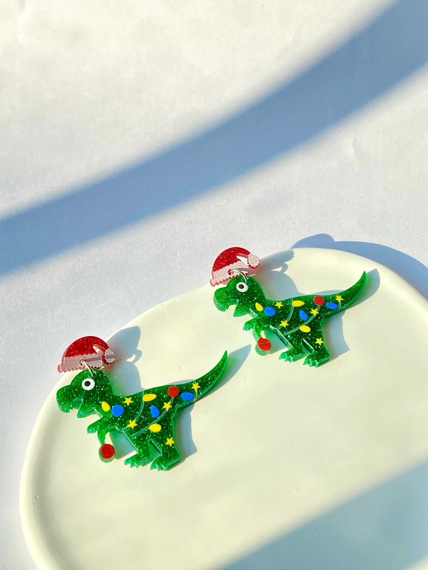 Santa hat small dinosaur earrings
