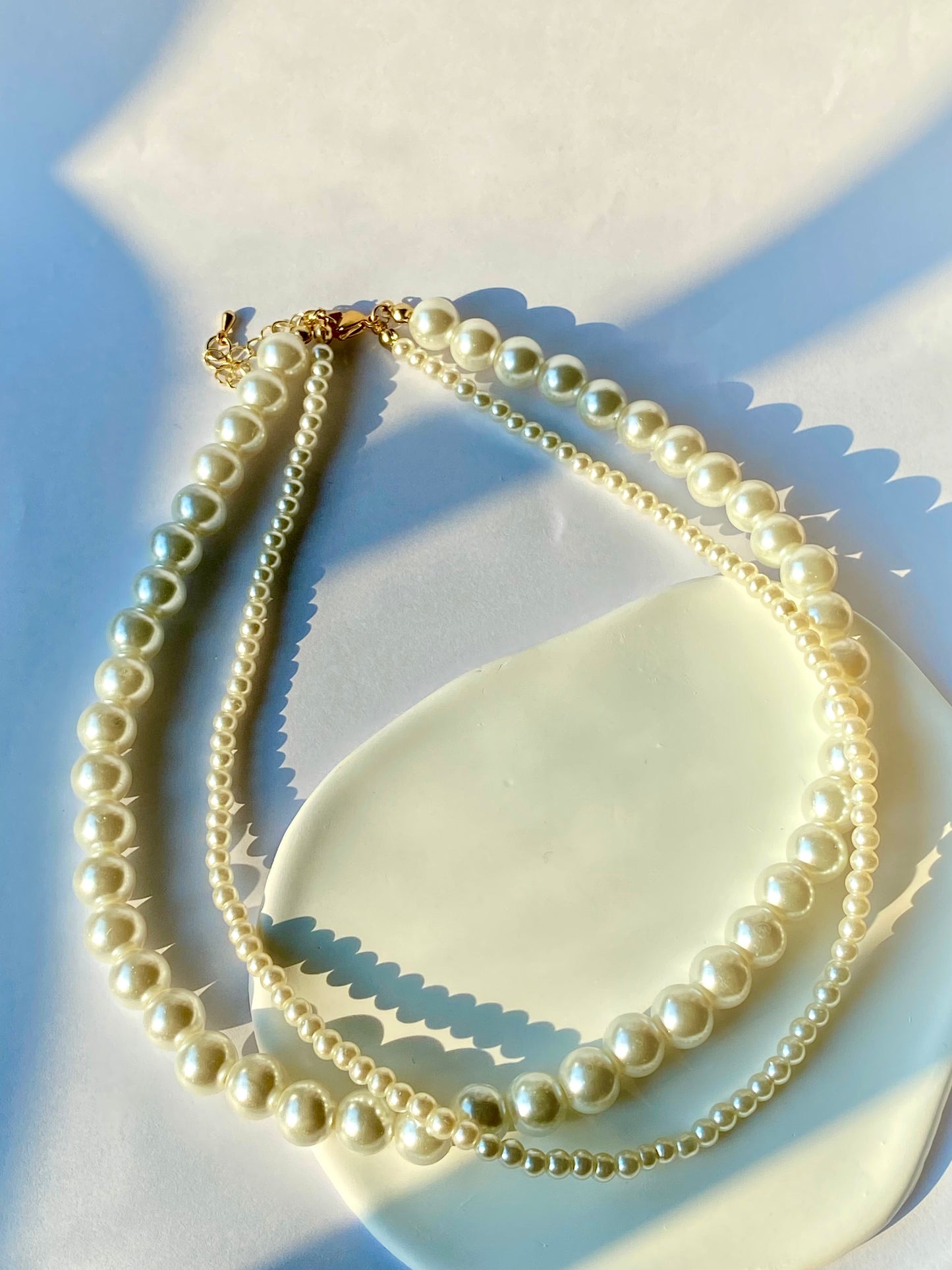 Double pearl necklace choker