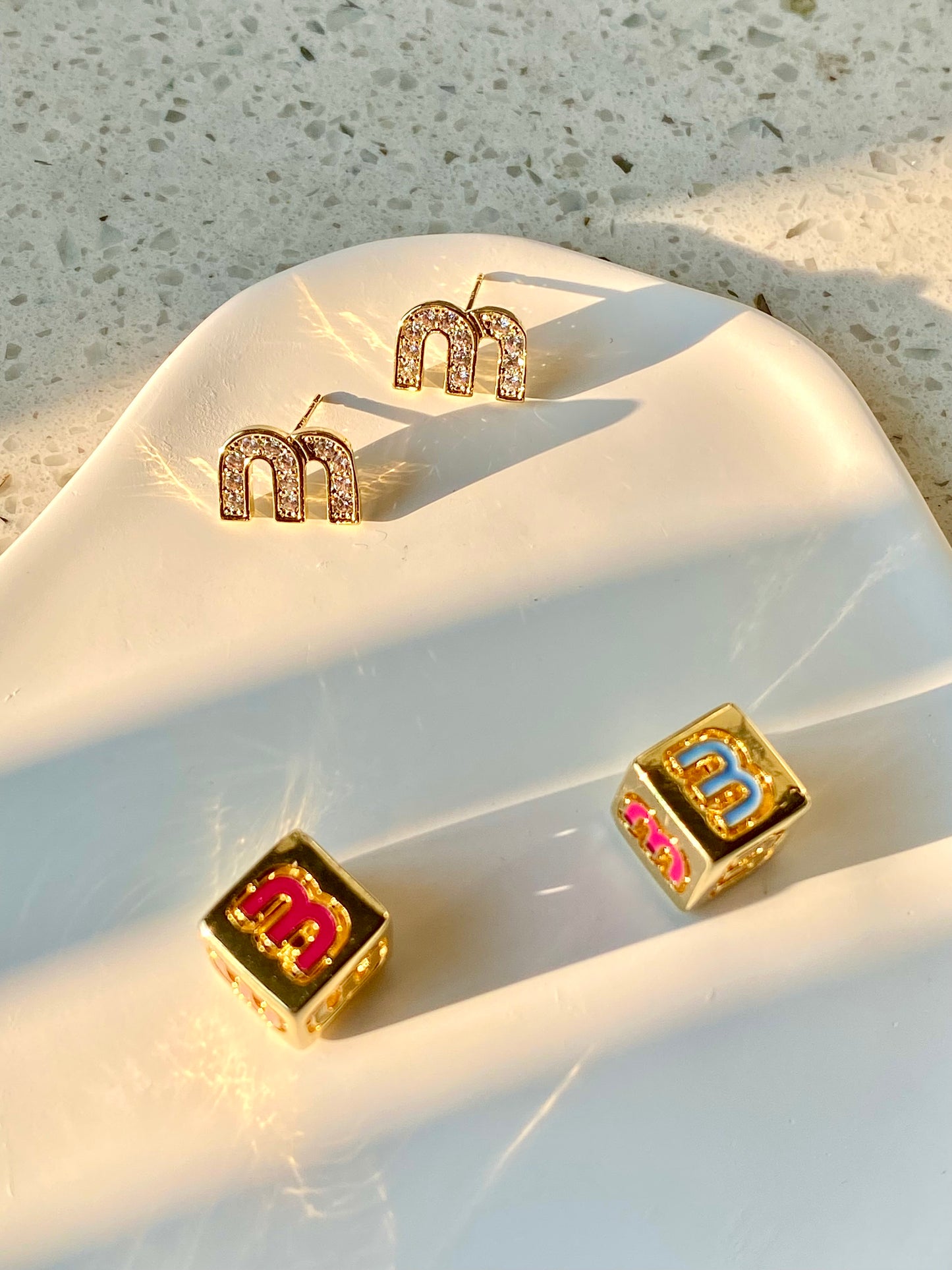 925 silver diamond m square earrings