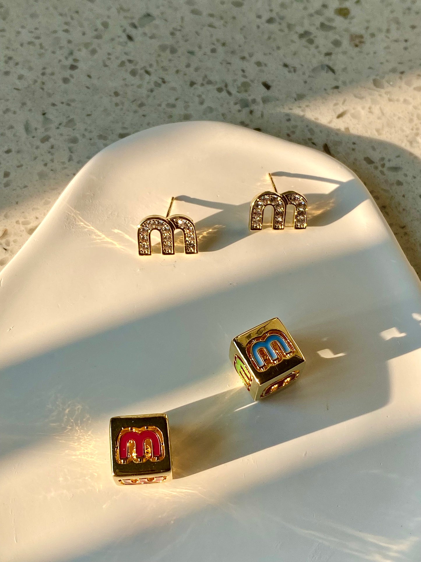925 silver diamond m square earrings