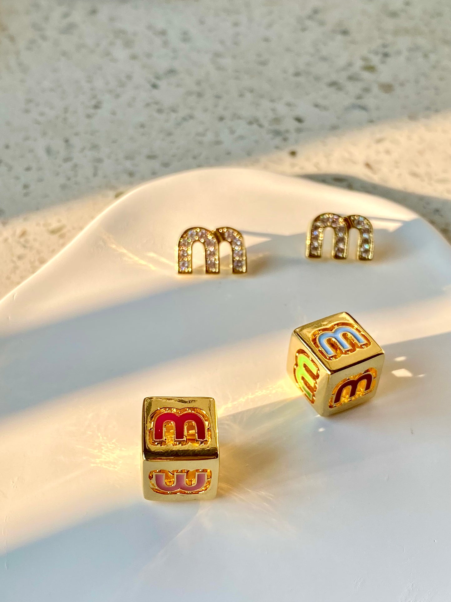 925 silver diamond m square earrings