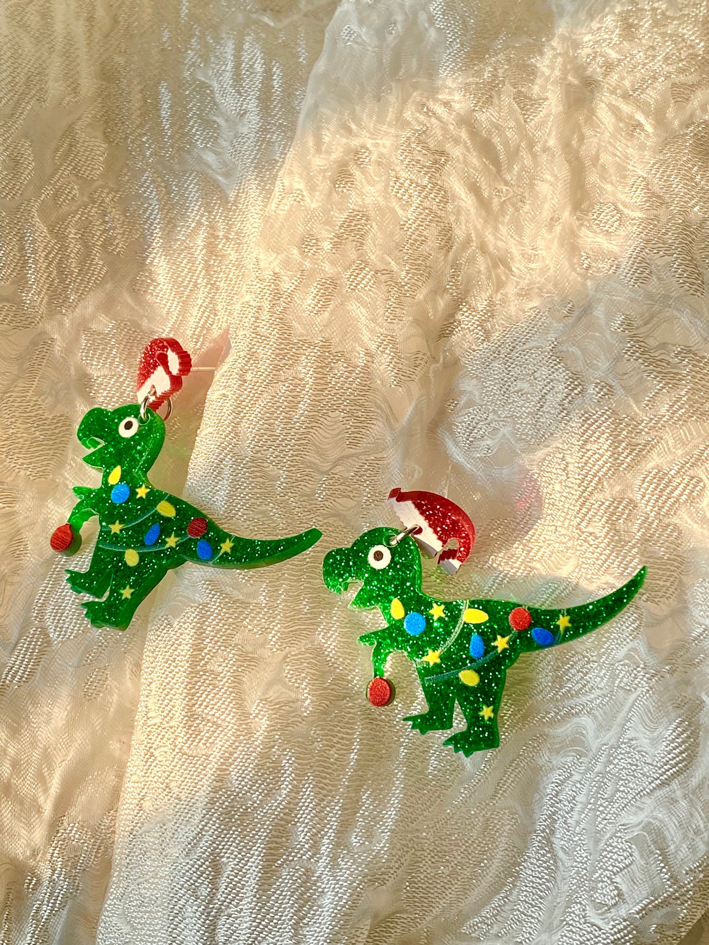 Santa hat small dinosaur earrings