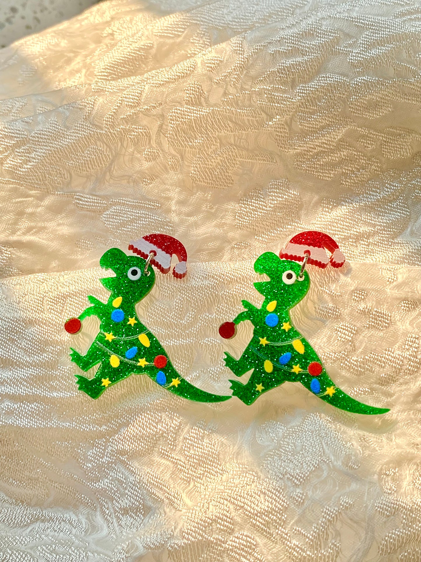 Santa hat small dinosaur earrings