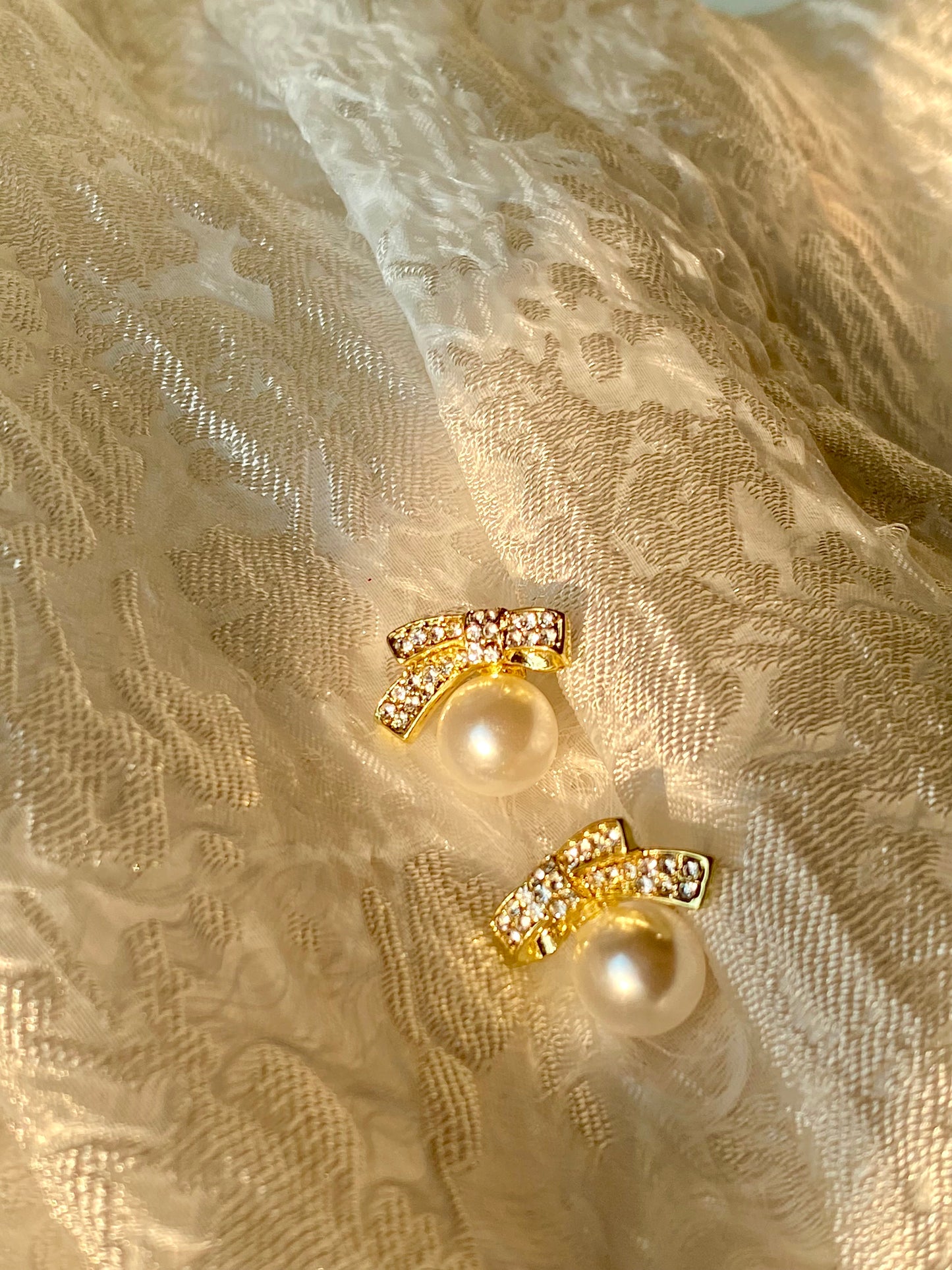 925 silver bow pearl earrings