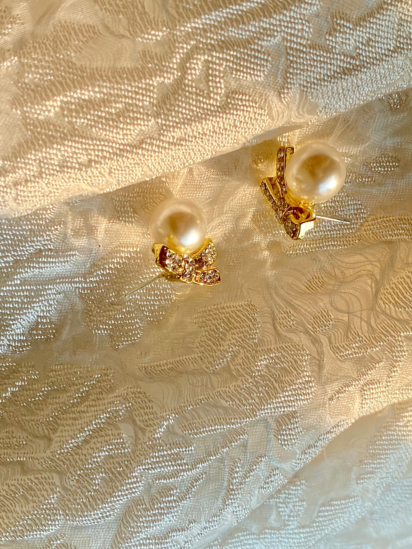 925 silver bow pearl earrings