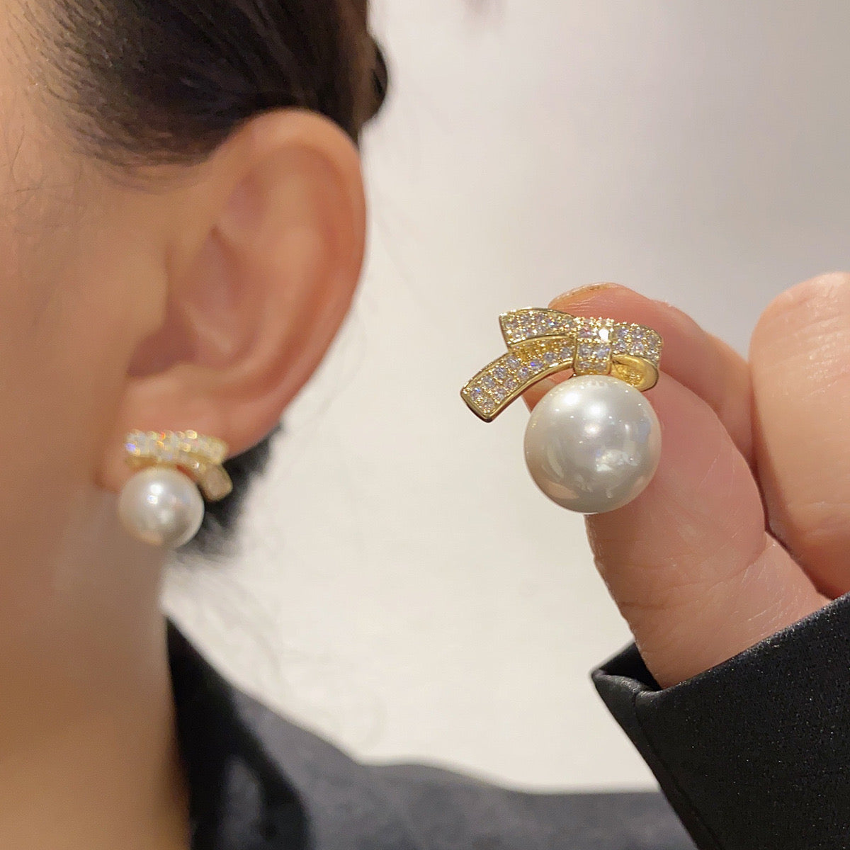 925 silver bow pearl earrings