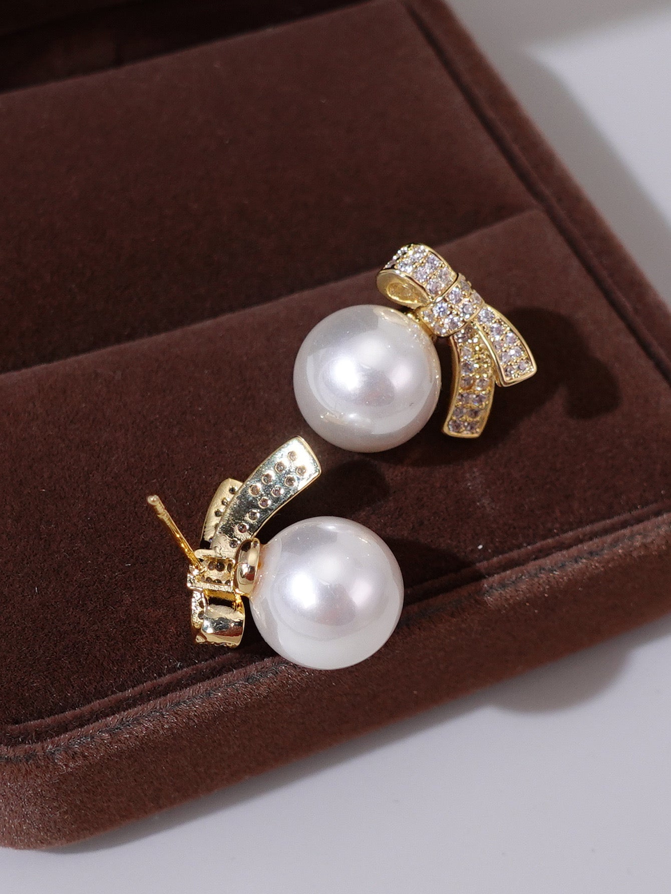 925 silver bow pearl earrings