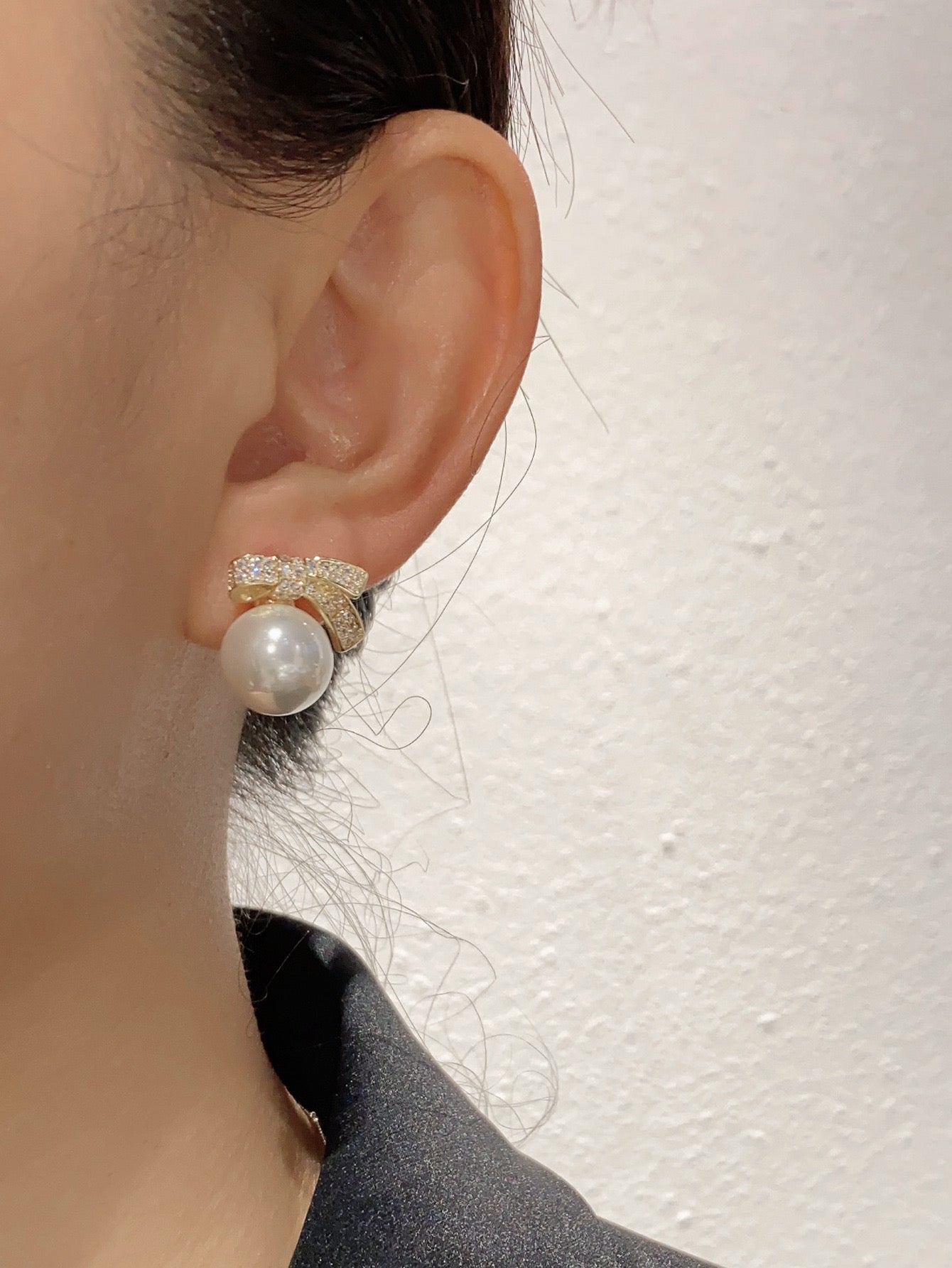 925 silver bow pearl earrings